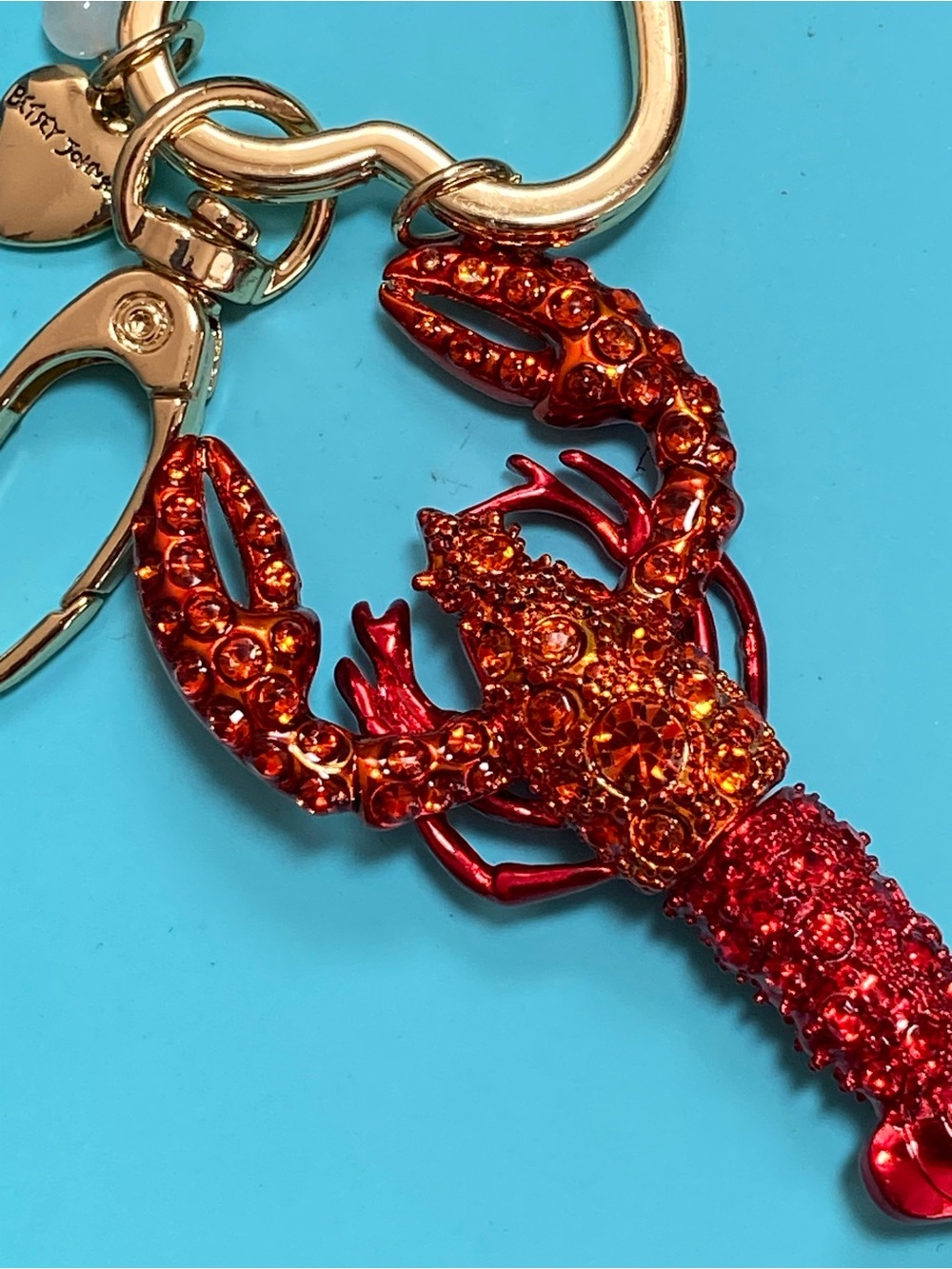Betsey Johnson Red Crystal GlitterLobster Keychain NIB with Pearl Accent, gold - Picture 4 of 12